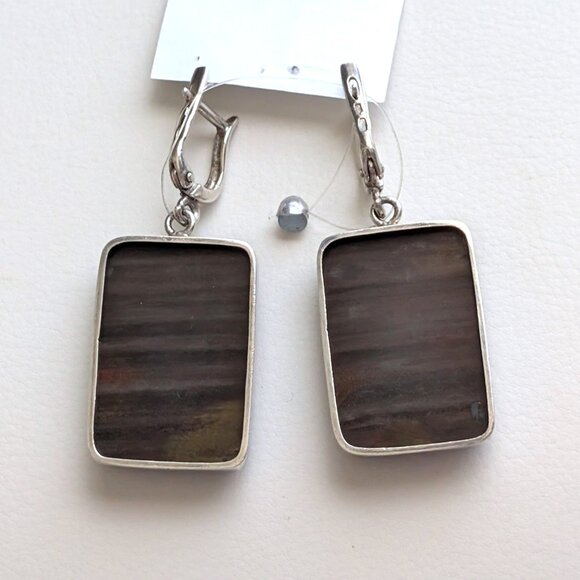 NWT Russian Russia Sterling Silver 925 Brown Petrified Wood Earrings & Ring Set - Picture 7 of 16
